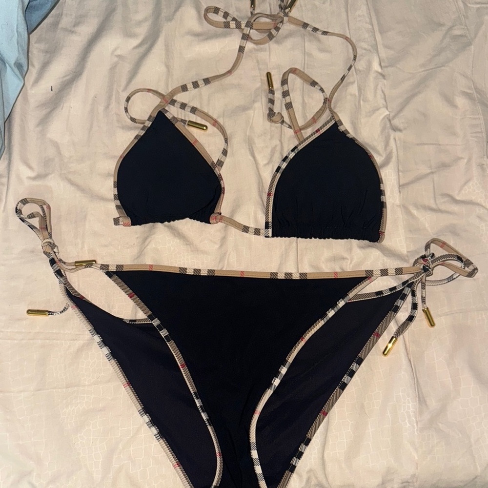 Burberry Black and Tan Bikini Swimwear